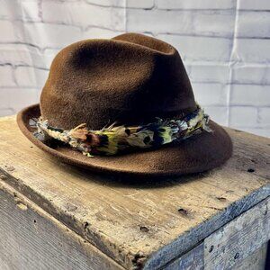Vintage 60's Cavanagh Brown Wool Fedora Hat w/ Feather Trim – Size 7 1/8